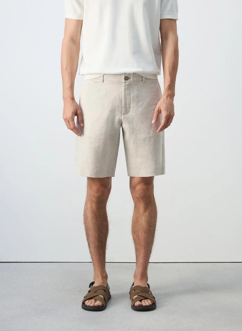 مانجو مان Slim-Fit 100% Linen Bermuda Shorts