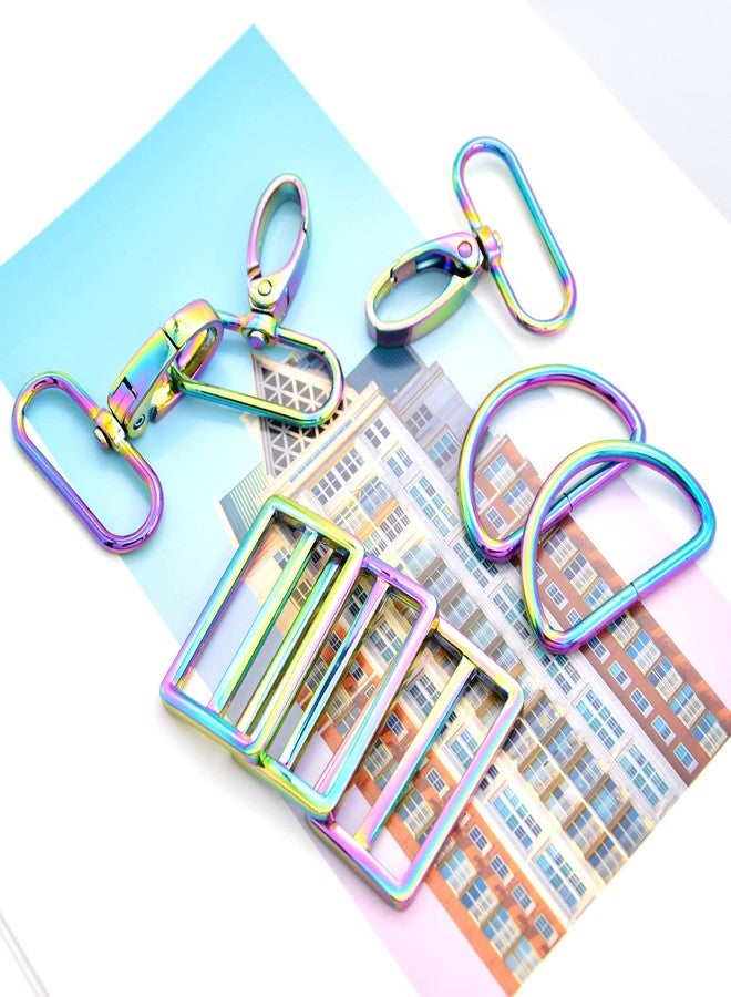 MELORDY 15Pcs Metal Swivel Snaps Hooks with D Rings & Tri-Glide Slide Buckles for Purse Bag Straps DIY Sewing Hardware Kit (1-1/2 inch, Rainbow) - Image 3
