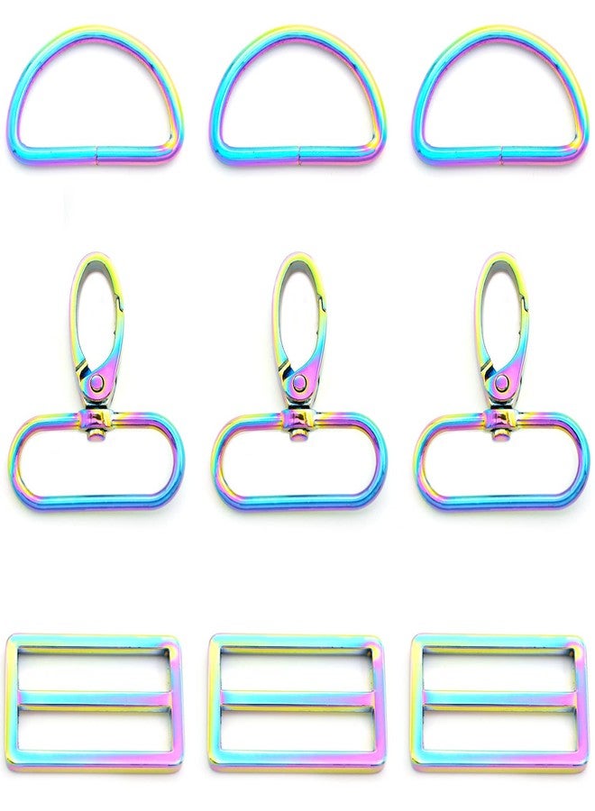 MELORDY 15Pcs Metal Swivel Snaps Hooks with D Rings & Tri-Glide Slide Buckles for Purse Bag Straps DIY Sewing Hardware Kit (1-1/2 inch, Rainbow) - Image 1