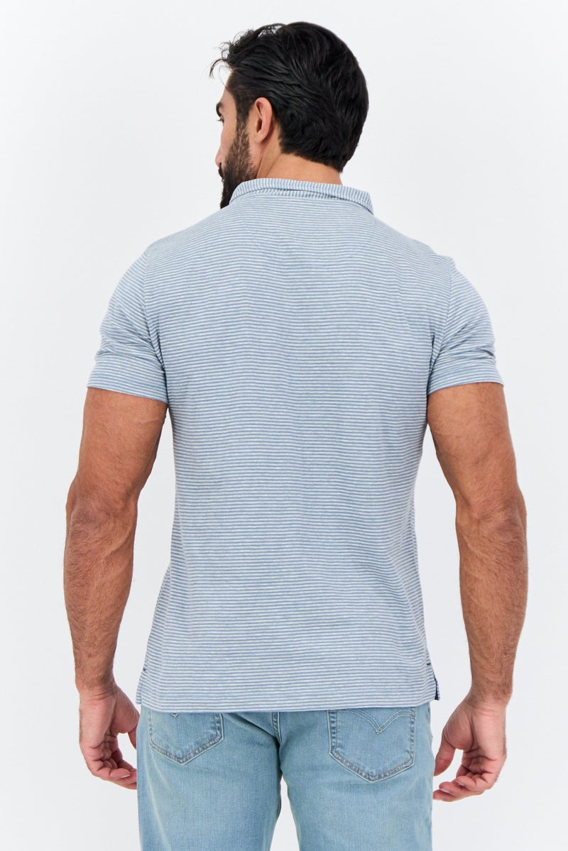 Project Essentials قميص بولو قصير الأكمام للرجال بتصميم عادي مع خطوط، رمادي - Image 3