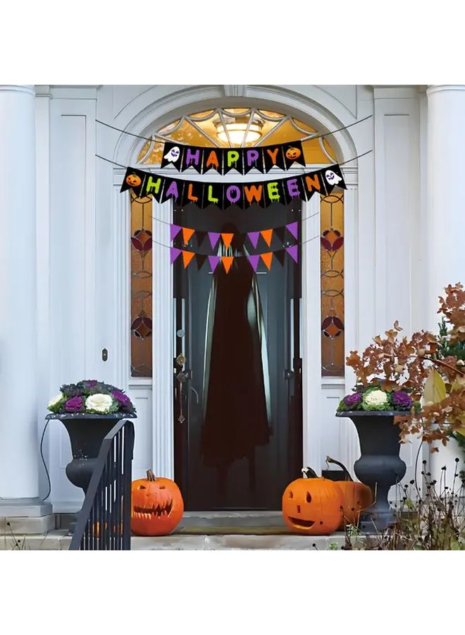4pcs Halloween Party Decorations Banner Happy Halloween Themed Pennant Flags Black Purple Orange Triangle Streamers For Mall Home Atmosphere Enhancement Durable Reusable Indoor Outdoor Lightweight Festive Decor Spooky Holiday Decor Event Supplies - Image 5