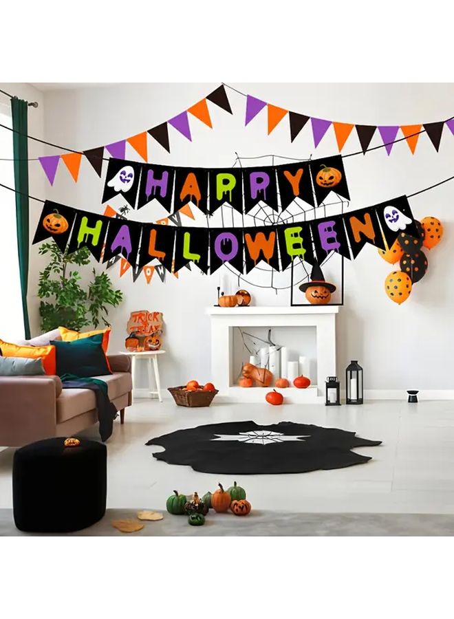 4pcs Halloween Party Decorations Banner Happy Halloween Themed Pennant Flags Black Purple Orange Triangle Streamers For Mall Home Atmosphere Enhancement Durable Reusable Indoor Outdoor Lightweight Festive Decor Spooky Holiday Decor Event Supplies - Image 1