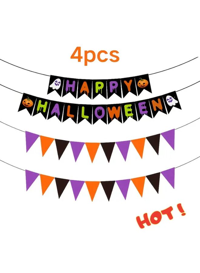 4pcs Halloween Party Decorations Banner Happy Halloween Themed Pennant Flags Black Purple Orange Triangle Streamers For Mall Home Atmosphere Enhancement Durable Reusable Indoor Outdoor Lightweight Festive Decor Spooky Holiday Decor Event Supplies - Image 3