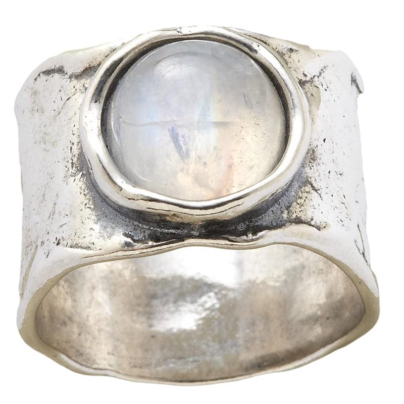 Jude Jewelers Retro Vintage Style Crystal Stone Hammered Cocktail Party Statement Biker Ring (Silver, 7)