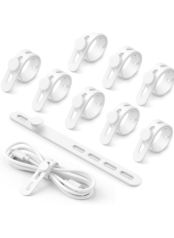 erorex 10Pack Silicone Cable Ties Cord Organizer Wrap Reusable Washable Wire Ties Management With Lock Buckle Elastic Adjustable Charger Cable Strap Tie White - Image 1
