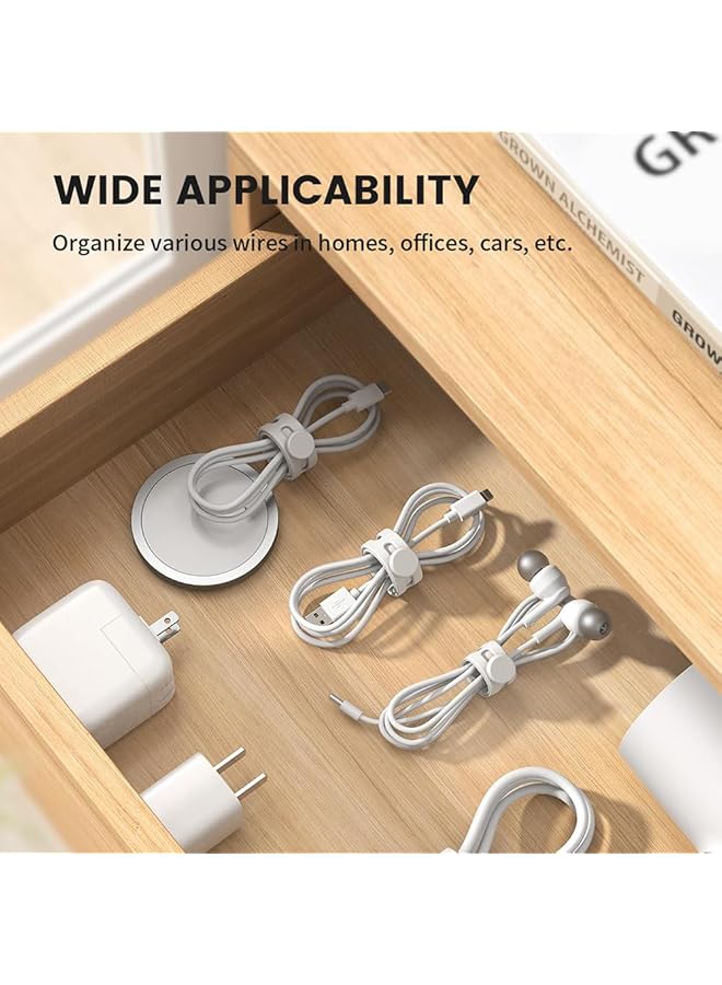 erorex 10Pack Silicone Cable Ties Cord Organizer Wrap Reusable Washable Wire Ties Management With Lock Buckle Elastic Adjustable Charger Cable Strap Tie White - Image 4