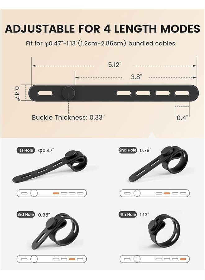 erorex 10Pack Silicone Cable Ties Cord Organizer Wrap Reusable Washable Wire Ties Management With Lock Buckle Elastic Adjustable Charger Cable Strap Tie White - Image 5