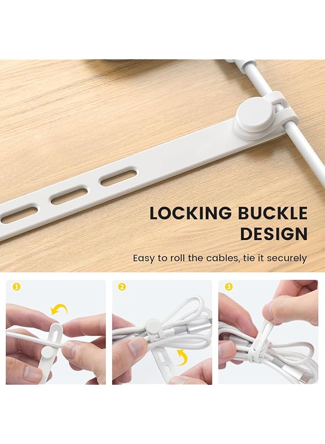 erorex 10Pack Silicone Cable Ties Cord Organizer Wrap Reusable Washable Wire Ties Management With Lock Buckle Elastic Adjustable Charger Cable Strap Tie White - Image 3