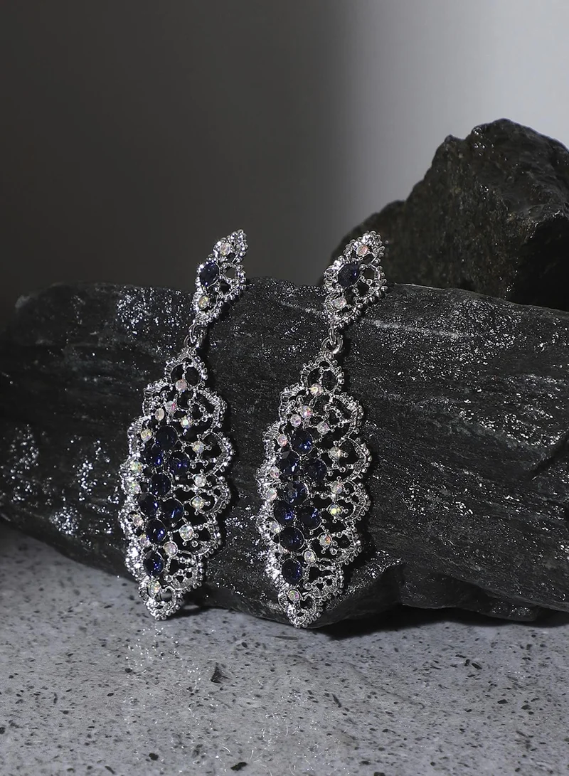 SOHI Rhinestone Textured Artificial Drop Earring Jewellery
