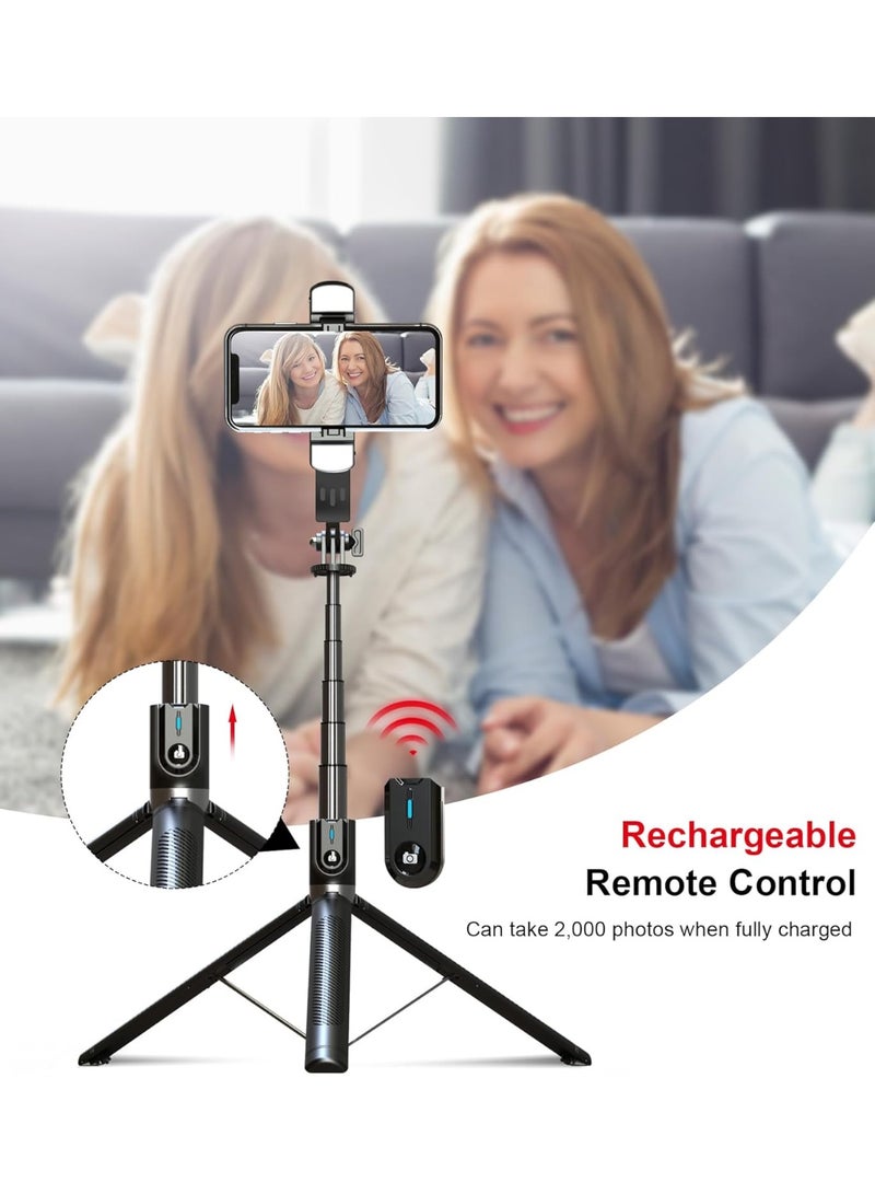 Selfie Stick Tripod with LED Fill Light & Remote – 70 Inch Extendable Phone Holder – Lightweight & Durable for Travel, Vlogging & Live Streaming - Image 3