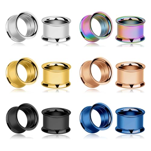 Longbeauty 6 Pair Stainless Steel Screwe Flesh Tunnel Expander Eer Plug Gauge Earlets 6 Colors 5MM - Image 1