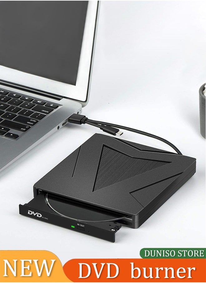 DUNISO - External DVD drive, USB 3.0 computer drive, Type C CD burner, dual ports, no need to drive, silent, with anti slip pad,compatible with Mac, Windows XP/10/8/7, 15*15*1.6cm, black - Image 1