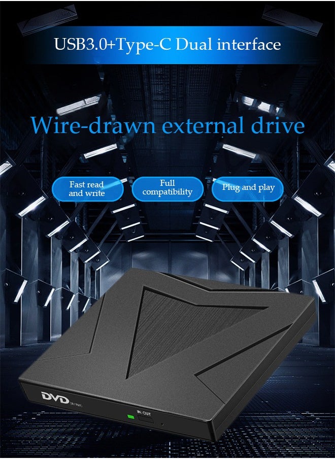 DUNISO - External DVD drive, USB 3.0 computer drive, Type C CD burner, dual ports, no need to drive, silent, with anti slip pad,compatible with Mac, Windows XP/10/8/7, 15*15*1.6cm, black - Image 1