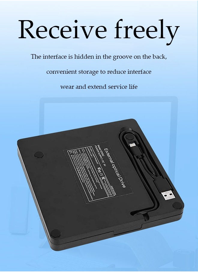 DUNISO - External DVD drive, USB 3.0 computer drive, Type C CD burner, dual ports, no need to drive, silent, with anti slip pad,compatible with Mac, Windows XP/10/8/7, 15*15*1.6cm, black - Image 1
