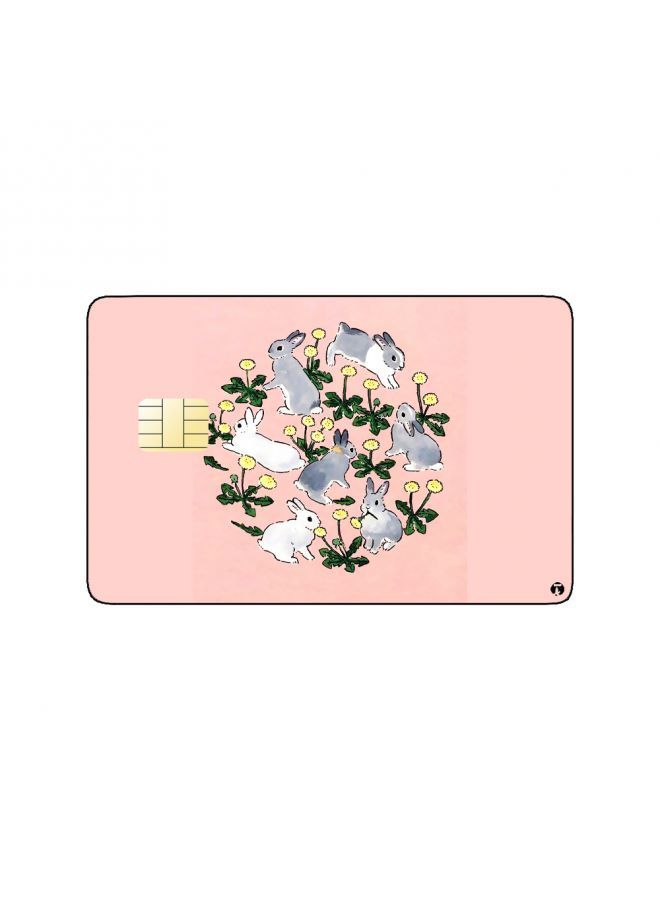 RKN PRINTED BANK CARD STICKER Cute Rabbits Drawing With Roses - Image 1