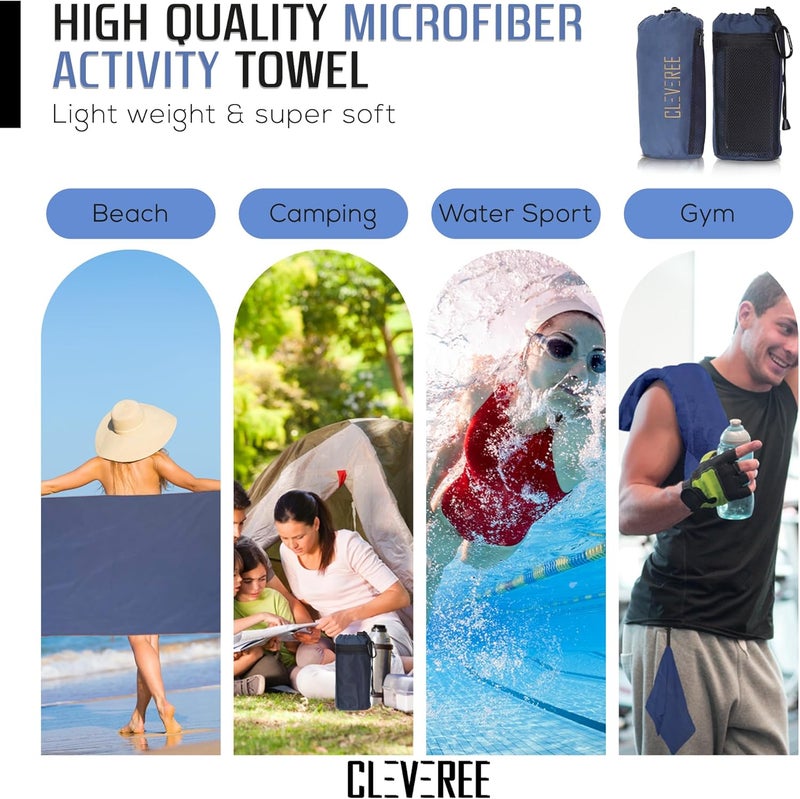 CLEVEREE Beach Towel for Men and Women 150x 90cm- Large Towel- Swimming Microfiber Towel- Highly Absorbent Fast drying Towel- With Carry bag (Navy Blue) - Image 3