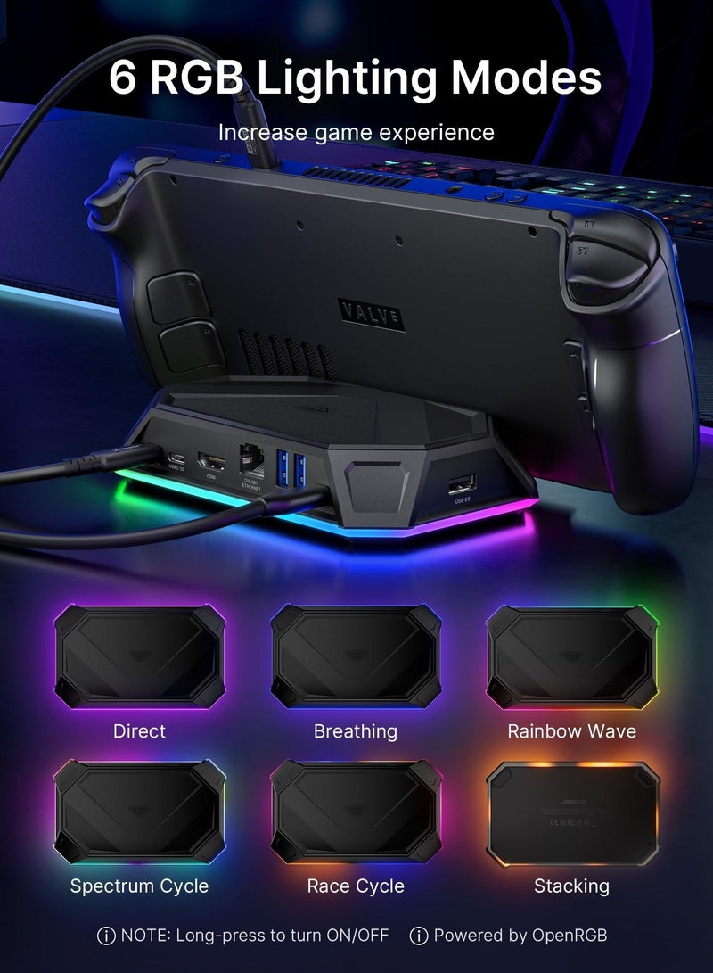 Captaintech Steam Deck Dock, 8-in-1 USB C Docking Station with 4K@60Hz HDMI, Gigabit Ethernet, USB-C 3.0, Dual USB-A 3.0, USB 2.0, 100W USB-C Charging-HB080 - Image 3