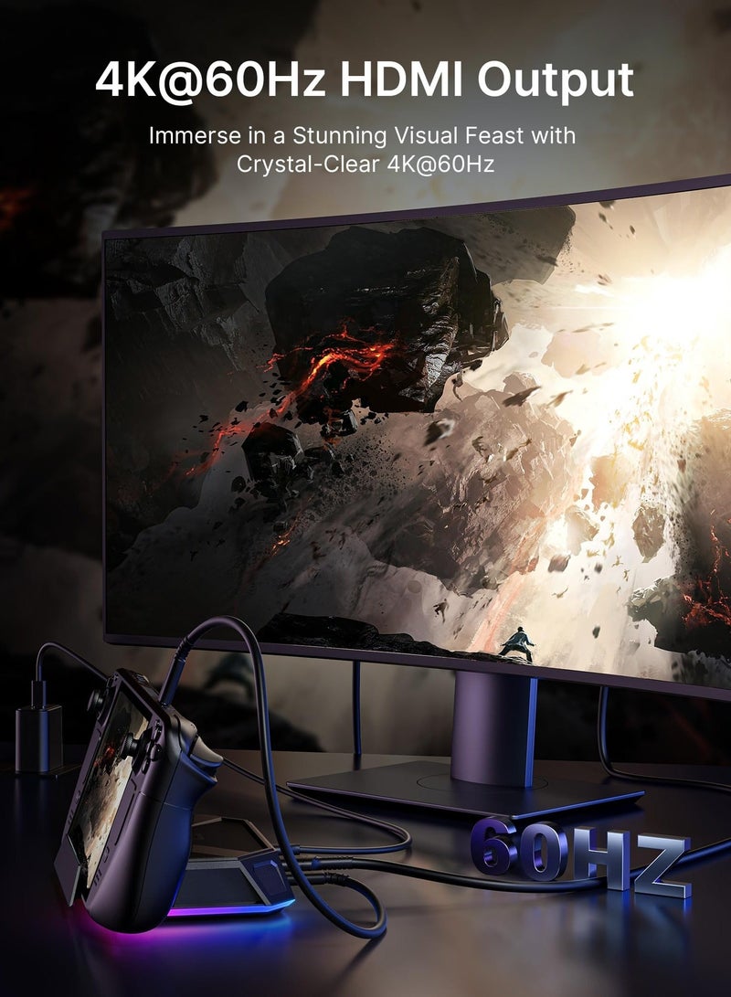 Captaintech Steam Deck Dock, 8-in-1 USB C Docking Station with 4K@60Hz HDMI, Gigabit Ethernet, USB-C 3.0, Dual USB-A 3.0, USB 2.0, 100W USB-C Charging-HB080 - Image 4