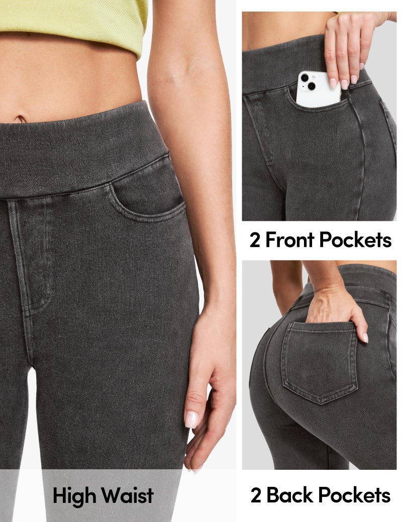IUGA Stretchy Jeans for Women High Waist Jeggings Tummy Control Skinny Jeans Pull on Leggings with Pockets Trendy Casual(Gray, Medium) - Image 5