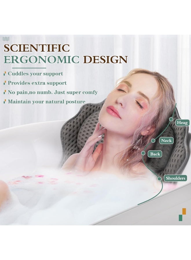 NANAO وسادة استحمام ريفينس الفاخرة بتصميم مريح تدعم الرأس والرقبة والكتف والظهر، وسادات استحمام 4D مع 6 أكواب شفط قوية، تناسب جميع أحواض الاستحمام (رمادي) - Image 2