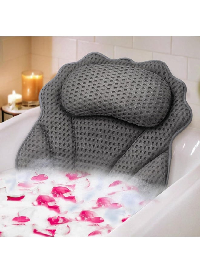 NANAO وسادة استحمام ريفينس الفاخرة بتصميم مريح تدعم الرأس والرقبة والكتف والظهر، وسادات استحمام 4D مع 6 أكواب شفط قوية، تناسب جميع أحواض الاستحمام (رمادي) - Image 1