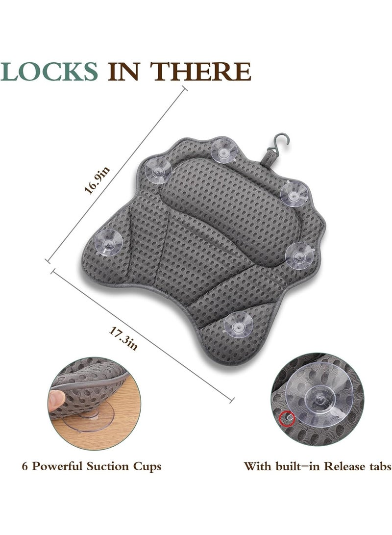 NANAO وسادة استحمام ريفينس الفاخرة بتصميم مريح تدعم الرأس والرقبة والكتف والظهر، وسادات استحمام 4D مع 6 أكواب شفط قوية، تناسب جميع أحواض الاستحمام (رمادي) - Image 3