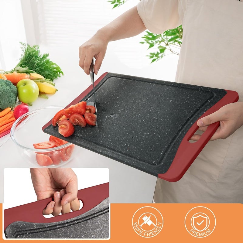 Empune Extra Large Cutting Boards, Plastic Cutting Boards for Kitchen (Set of 3) Cutting Board Set Dishwasher Chopping Board with Juice Grooves Easy-Grip Handles, Red, - Image 3
