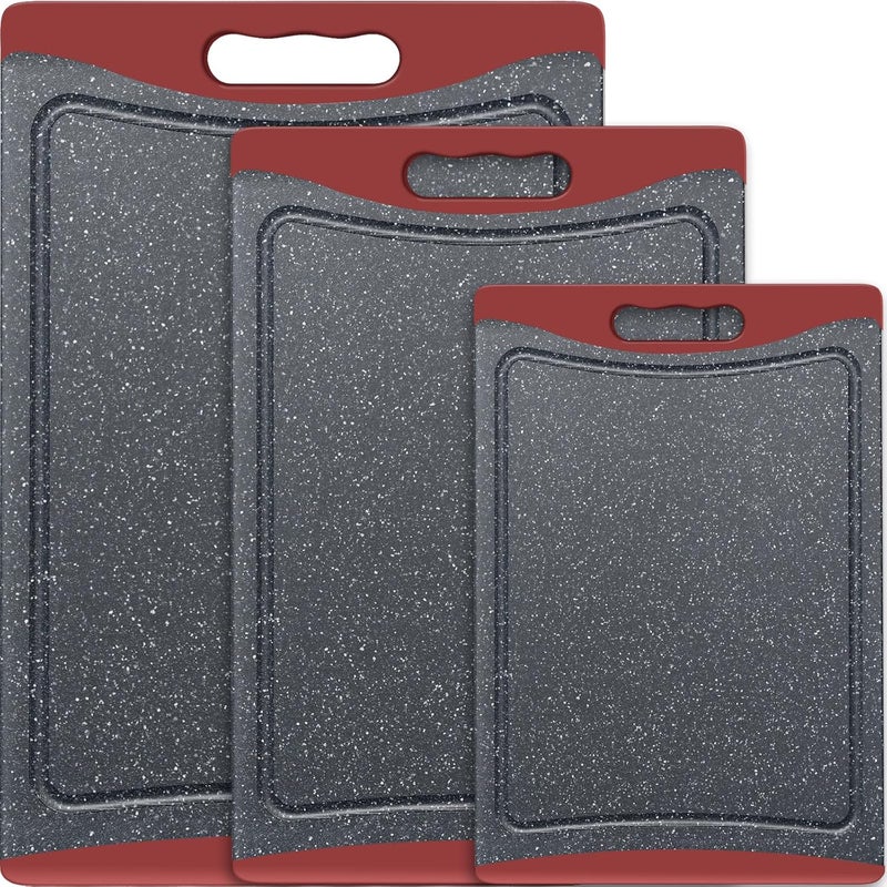 Empune Extra Large Cutting Boards, Plastic Cutting Boards for Kitchen (Set of 3) Cutting Board Set Dishwasher Chopping Board with Juice Grooves Easy-Grip Handles, Red, - Image 1