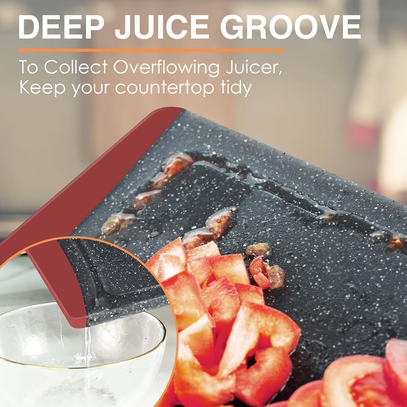 Empune Extra Large Cutting Boards, Plastic Cutting Boards for Kitchen (Set of 3) Cutting Board Set Dishwasher Chopping Board with Juice Grooves Easy-Grip Handles, Red, - Image 5