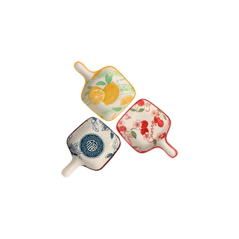 SPOLIK SPOLIK Ceramic Dipping Bowl Sauce Dish Japanese Dipping Bowls SOYA Sauce Bowls Side Serving Dish Mini Dish Small Appetizer Plate with Handle Multicolor Pack of 3  - Image 1