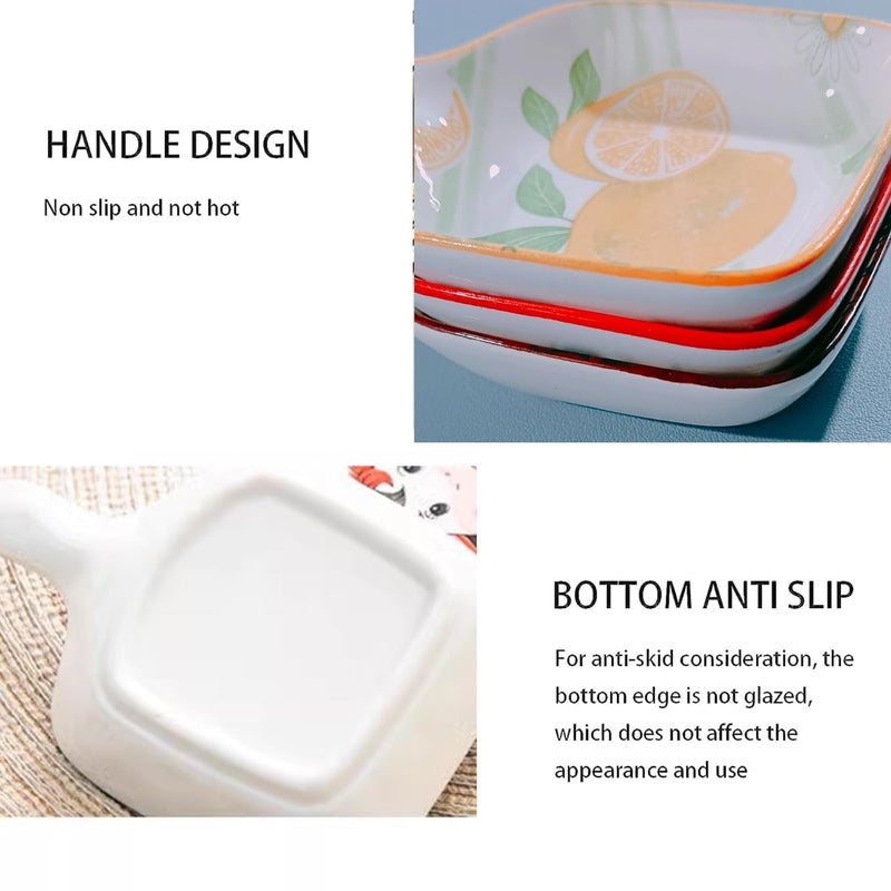 SPOLIK SPOLIK Ceramic Dipping Bowl Sauce Dish Japanese Dipping Bowls SOYA Sauce Bowls Side Serving Dish Mini Dish Small Appetizer Plate with Handle Multicolor Pack of 3  - Image 3