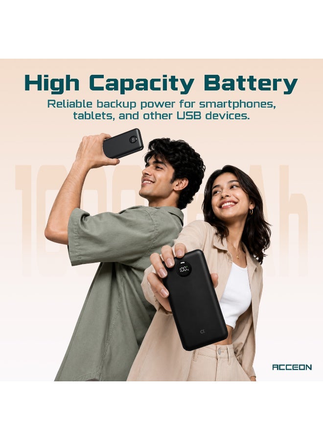 AcceOn 10000mAh Ultra-slim power bank - 22.5W Super Fast Charging & 20W PD Charging, LED digital display, pocket-sized portable charger for iPhones and Android devices- Black - Image 5