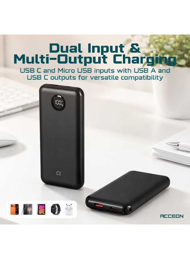 AcceOn 10000mAh Ultra-slim power bank - 22.5W Super Fast Charging & 20W PD Charging, LED digital display, pocket-sized portable charger for iPhones and Android devices- Black - Image 4