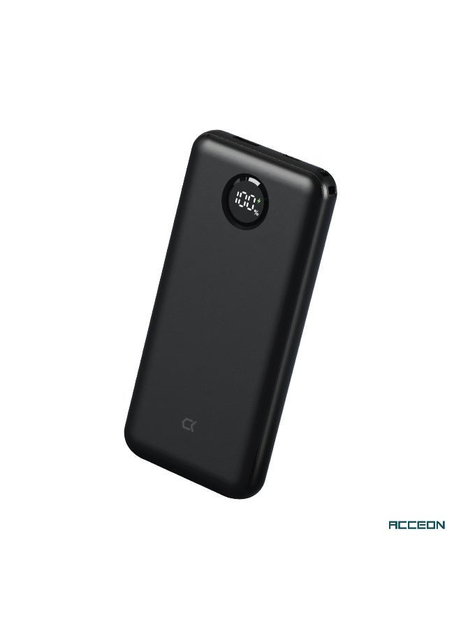 AcceOn 10000mAh Ultra-slim power bank - 22.5W Super Fast Charging & 20W PD Charging, LED digital display, pocket-sized portable charger for iPhones and Android devices- Black - Image 1
