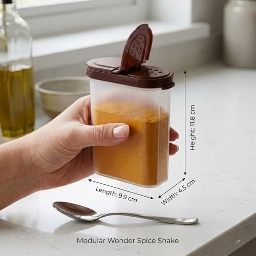 Mahaware Modular Spice Containers for Kitchen Storage Set of 8 (275ml Each) – Plastic Spices Container for Kitchen with Sprinkler Lids, Airtight Masala Box Set, Brown - Image 3