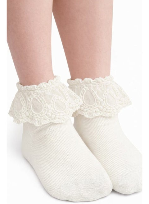 جوارب قطنية للبنات بتزيين دانتيل وكشكشة على الكاحل للفتيات الصغيرات