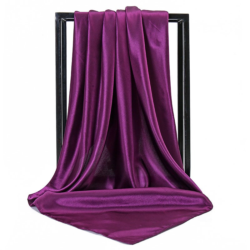 New Silk-Like Monochrome Large Scarf Fashion Solid Womens Scarf 23# dark purple 