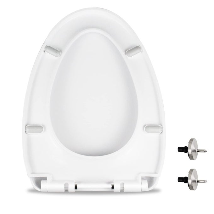 TOILET SEAT SLOW CLOSE WHITE HEAVY DUTY TOILET SEAT WITH NONSLIP SEAT BUMPERS EASY TO INSTALL CLEAN PP MATERIAL REPLACEMENT TOILET SEAT FITS ALL TOILET BRANDS ELONGATED TOILETSMU220PP