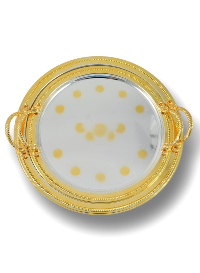 Homemaker 2-Piece Round Luxury Serving Tray, Large 40cm & Medium 35cm, Steel, Silver & Gold - Image 1