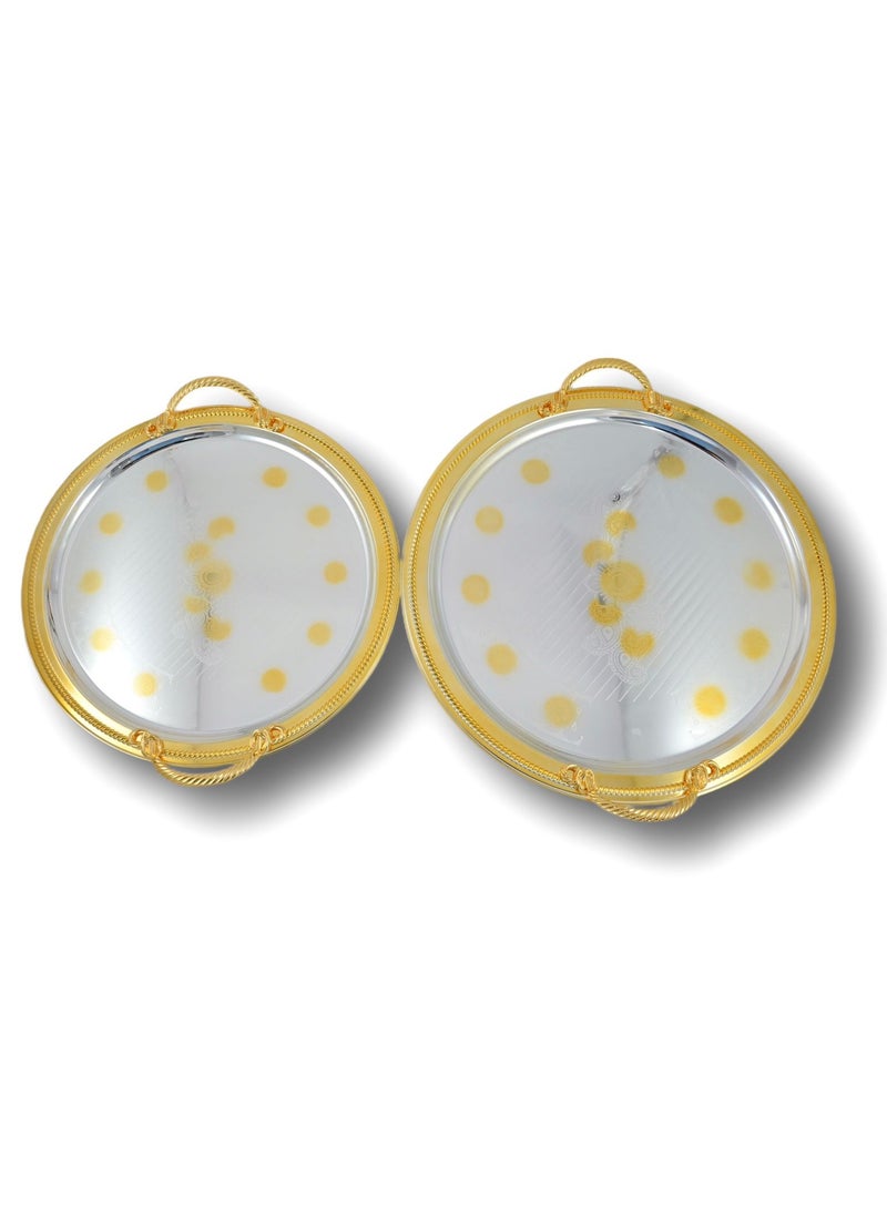 Homemaker 2-Piece Round Luxury Serving Tray, Large 40cm & Medium 35cm, Steel, Silver & Gold - Image 3