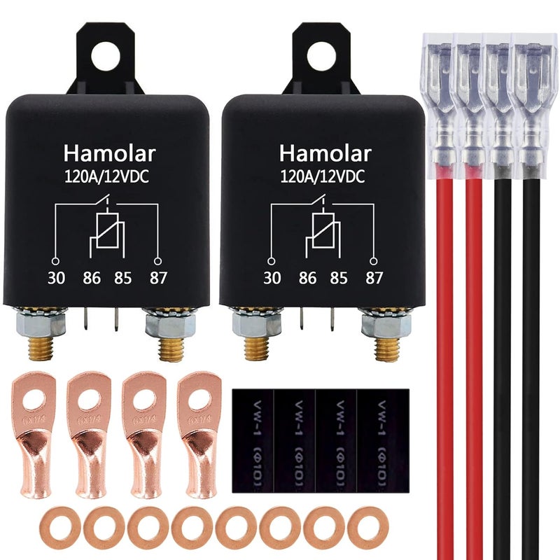 Hamolar 2 Pack 12V DC 120A Starter Relay Switch Car Heavy Duty Split Charge with 6 x 1/4 Terminal for Truck Boat Marine - Image 1