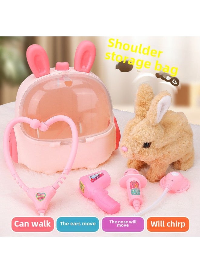 Children's Electric Simulation Small White Rabbit Will Call Girls Pet Doll Backpack Dog Gift Puzzle Plush Toy-Colors:Short Ear Backpack Pink Electric Rabbit Feeding Package-Specifications:Battery Version - Image 3