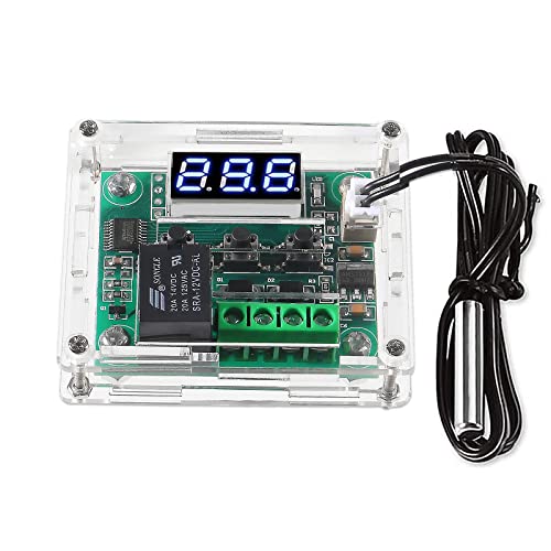 AEDIKO W1209 DC 12V Digital Temperature Controller Board Blue Digital Display Thermostat -50-110°C Electronic Temperature Temp Control Module Switch with Waterproof Case (1-Pack) - Image 1