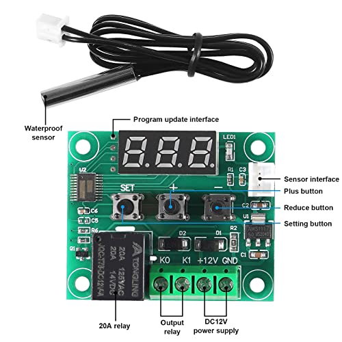 AEDIKO W1209 DC 12V Digital Temperature Controller Board Blue Digital Display Thermostat -50-110°C Electronic Temperature Temp Control Module Switch with Waterproof Case (1-Pack) - Image 2