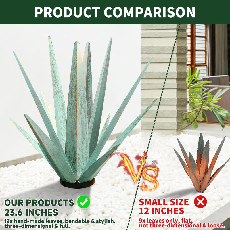 KODIBO Large Tequila Rustic Sculpture, Rustic Metal Agave Plants for Outdoor Patio Yard, Home Decor Hand Painted Metal Agave Garden Yard Statue, Outdoor Lawn Ornaments (Dark Blue - L (W/Solar Light)) - Image 3