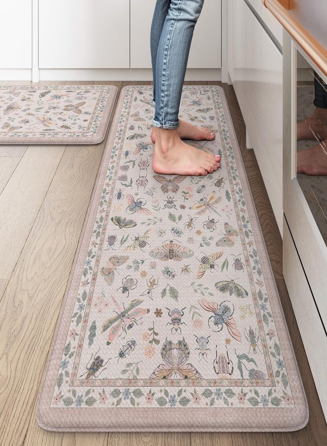 LEEVAN Anti Fatigue Mats for Kitchen Floor Non-Slip, Cushioned Kitchen Mats for Floor 2 Piece, Pink Memory Foam Kitchen Mat Set, Waterproof Ergonomic Standing Mat for Bar, Office,Desk, Laundry - Image 1