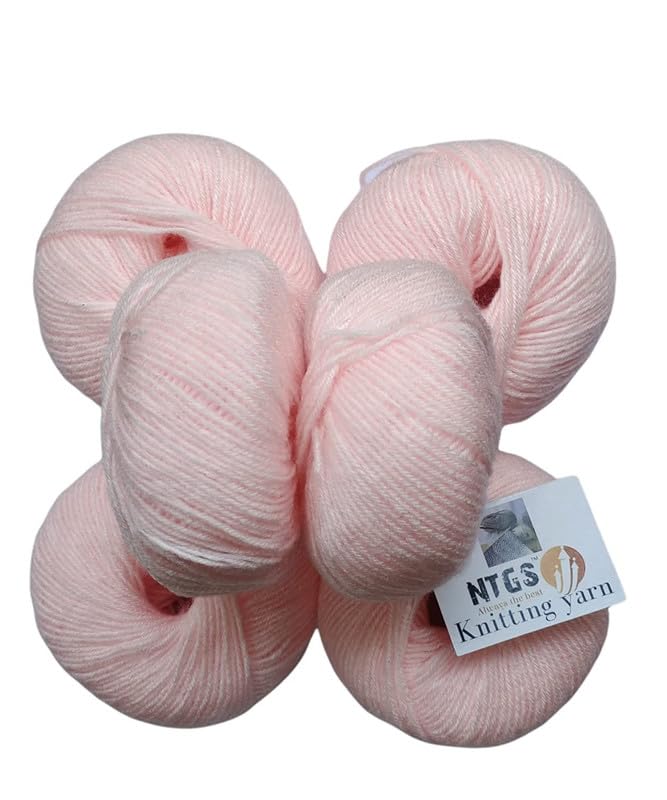 NTGS Baby Soft 100 Acrylic Wool Light Baby Pink 12 PC 4 ply Wool Ball Hand Knitting WoolArt Craft Soft Fingering Crochet Hook Yarn Needle Knitting Yarn Thread Dyed Shade no1