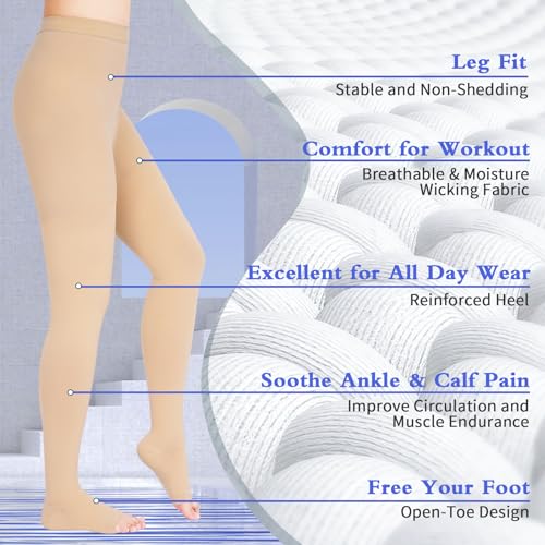 Athbavib 15-20 mmHg Compression Pantyhose for Women, Medical Compression Stockings, Open Toe Compression Leggings,Waist High Compression Tights for Edema, Varicose Veins, Swelling, Pregnant,Nurses, Athletes - Image 4