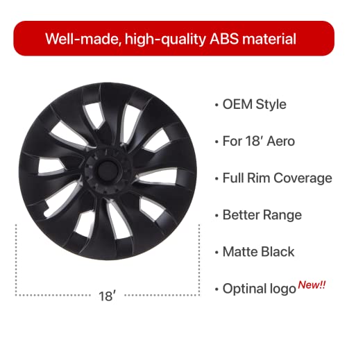 KAVANIC Fits Tesla Model 3 Wheel Cover Hubcap 18 Inch Matte Black Support Logo Symmetry Design (4 PCS) Uberturbine Style for 2017-2023 Model 3 Aero Wheel Cover Replacement - Image 2