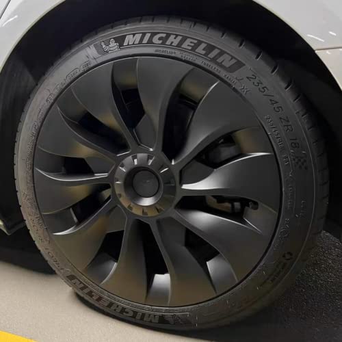 KAVANIC Fits Tesla Model 3 Wheel Cover Hubcap 18 Inch Matte Black Support Logo Symmetry Design (4 PCS) Uberturbine Style for 2017-2023 Model 3 Aero Wheel Cover Replacement - Image 1